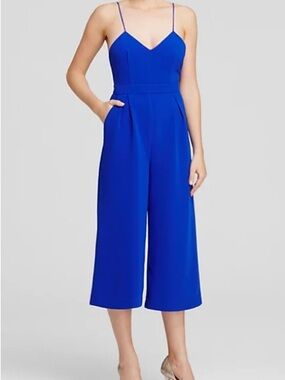 Blue Wide-Leg Cropped Jumpsuit
